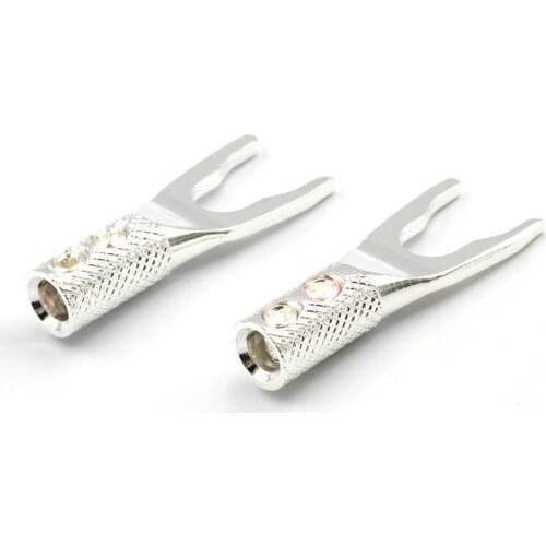8pcs Pure Copper Silver Plated/Gold Plated Copper Y Spade Banana Plug Screw Fork Speaker Cable Wire Connector HiFi