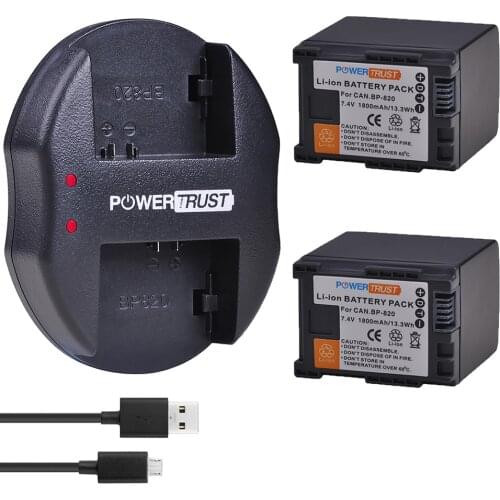 2Pcs BP-820 BP820 Camera Battery and USB Charger for Canon BP-828 HF G50, HF G60, XA40, XA45, XA50, XA55, GX10, HFG20, HF G21