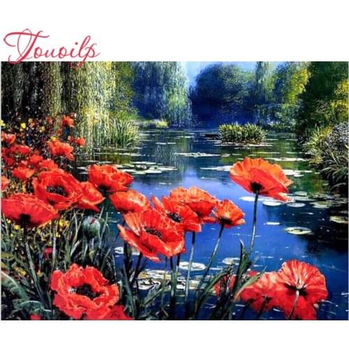 Landscape flowers Diamond Embroidery Red flower Needlework DIY Diamond Painting Cross Stitch Pictures By Numbers Home Decor