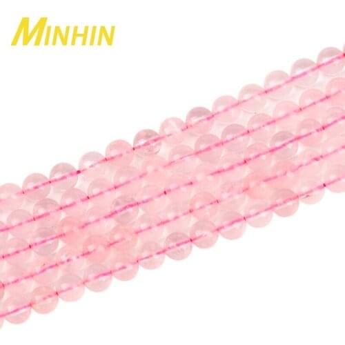 MINHIN Rose Pink Quartz Crystals Loose Beads Stone Pick Size 4/6/8/10/14mm for Jewelry DIY Making Bracelet Accessories