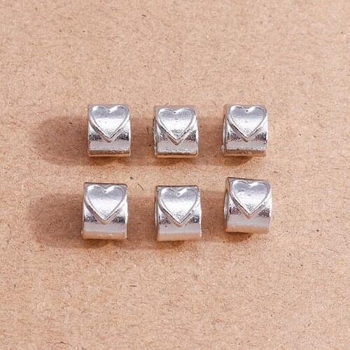 15pcs Alloy Silver Color Love Heart Charms Beads for Jewelry Making DIY Handmade Bracelets Loose Spacer Beads Crafts Accessories