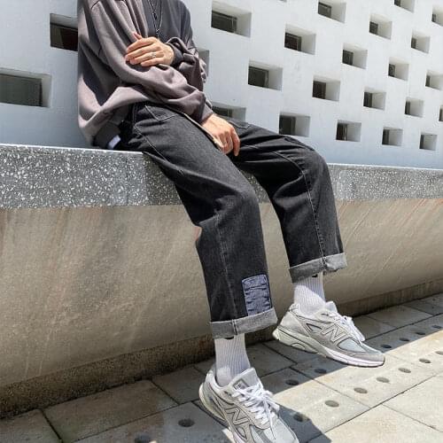 Male Denim Pants Clothing Mens Patchwork Straight Jeans Korean Man Vintage Couple Loose Trousers New Streetwear