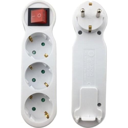 European 250V 16A 3 Jack German Power Strip Extension Socket Cable with Switch