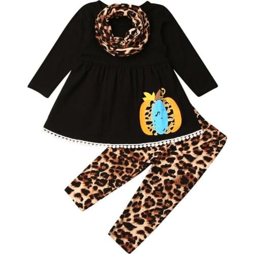 New Halloween Leopard Costumes Toddler Kids Baby Girl Clothes T-shirt Top Pants Casual Pumpkin Outfit Sets Tracksuit