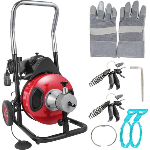 Sewer Snake Drill Drain Auger Cleaner 50FT Long 1/2'' Wide Electric Drain Cleaning Machine 4 Cutter & Foot Switch Drain Cleaner