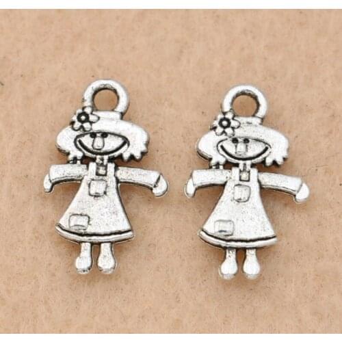 KJjewel Antique Silver Plated Girl Charms Pendants Jewelry Accessories DIY Jewelry Making Bracelet 17x10mm