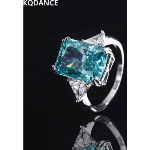 KQDANCE Real 925 sterling silver Unusual color 10*14mm Simulated blue green moissanite Diamond Rings with big stone Jewelry 2021