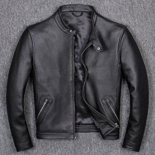 Spring Autumn Mens Sheepskin Genuine Leather Korean Motorcycle Bomber Jacket Men Short Coat B681 KJ1458
