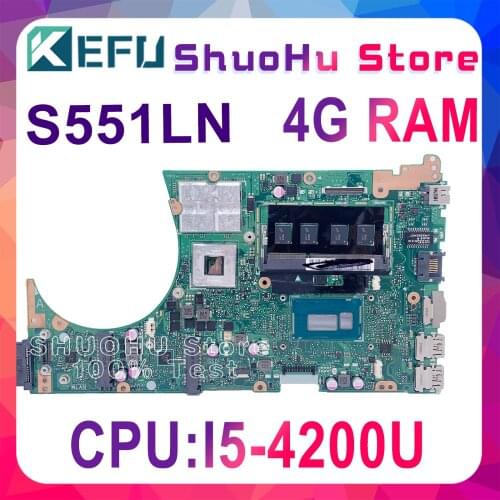 KEFU S551LN For ASUS S551L S551LB R553L V551L CPU I5-4200U GT840M 4GB RAM Laptop Motherboard Tested 100% work original Mainboard