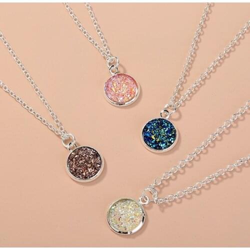 Minar Simple Colorful Crystal Pendant Necklace for Women 2021 Linked Small Circle Chain Round Coin Chokers Necklaces Accessories