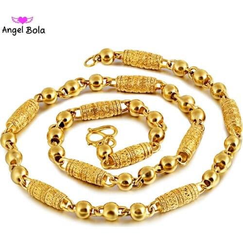 Mens Fashion Olive Bead Necklace Vacuum Plating 18K Gold Non-fading Transfer Beads Mens Necklace Jewelry Wholesale