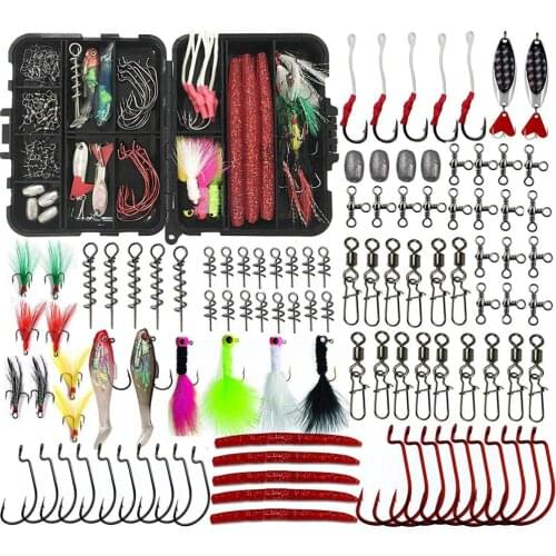 100pcs/box Fishing Lure Kit Baits Tackle including Crankbaits Spinnerbaits Plastic worms Jig hooks metal and hard Lures