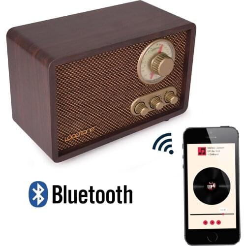 LoopTone Bluetooth Tabletop AM/FM Hi-Fi Radio Vintage Retro Classic Loud Built-in Speaker Treble&Bass Control Hand-crafted Wood