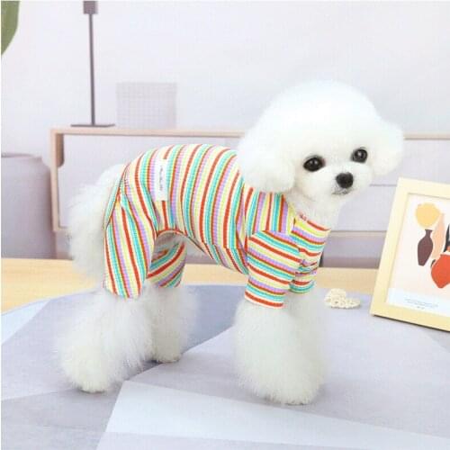 Pet Rainbow Strips Dog Clothes Knitted Dress Summer Cherry Pattern Sleeveless Vest Shirt Skirt For Small Dogs Chihuahua Teddy