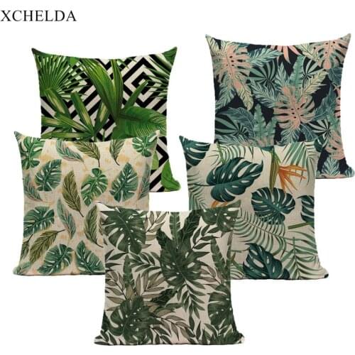 Pillow Case Nordic Pillowcase Green Tropical botanical 45*45 40*40 for Sofa Car Bedroom Beige fur Linen Cushion Cover