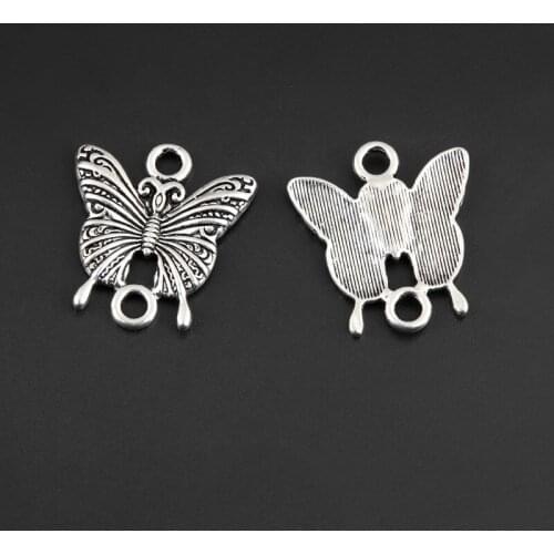 20pcs Silver Color 25x23mm Cute Animal Butterfly Charms Connector Pendant Fit DIY Jewelry Making Handcrafted Accessories