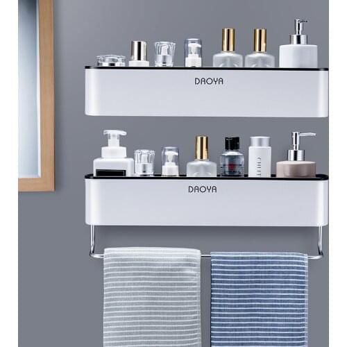 Bathroom Shelves Shower Caddy Organizer Towel Hairdryer Hanging Holder Wall Mount Spice Rack Plastic Home Storage Accessories