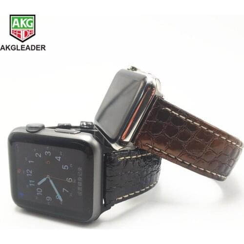 AKGLEADER For Apple Watch Series 4 40-44mm Newest Crocodile Grain Watch Strap Band Genuine Leather Band For 1 2 3 Watchbands