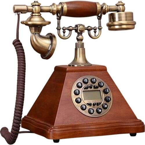 Antique Button Dial Corded Retro Phone, Vintage Decorative Telephones with Caller ID, Solid Wood Corded Landline Telephone