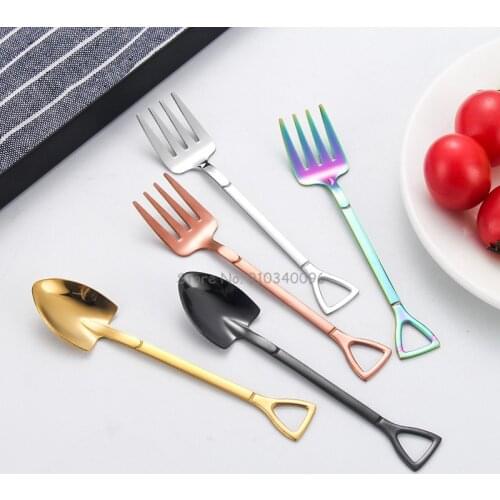 Creative Dessert Spoon Stainless Steel Fork Ice Cream Shovel Coffee Spoon Fruit Fork Teaspoon Stirring Spoon