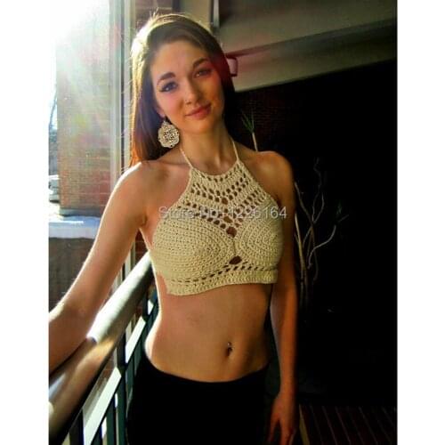 Crochet Halter Summer Crop Top Handmade Crochet Bikini Lace Swimwear Bikini Tops