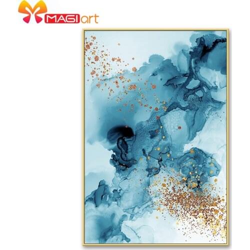 Cross stitch kits Embroidery needlework sets 11CT water soluble canvas patterns 14CT Ink painting Bule splatter-NCMC044