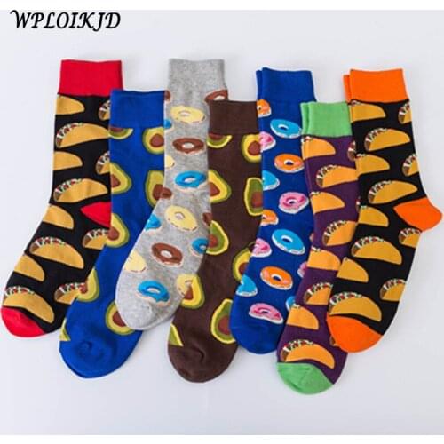 [WPLOIKJD]Food Avocado Hamburg Happy Socks Harajuku Hip Hop Socks Men Skarpetki Calcetines Hombre Divertidos Unisex Skateboard