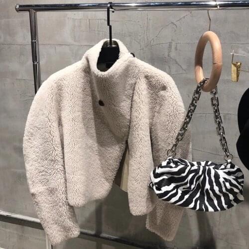 Ladies Shearling Drop-Shoulder Jacket Women Genuine Lambskin Coat Fashion Winter Warm Outwear