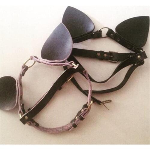 Cosplay Punk Handmade Cat Women Headpiece Leather Cat Ear kitten ears Harness Halloween Headbands