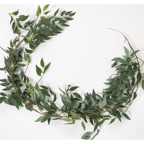 1.7M Simulation Wicker Green Willow Leaf Decor Vine Indoor Plant Wall Hanging Rattan Wedding Decor Fake Plants Rattan Leaves