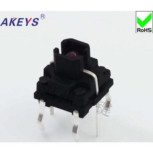 10PCS TS-H001 6*6 Illuminated tact switch 4 pin DIP type vertical with column push button switch black button TS-LS-001