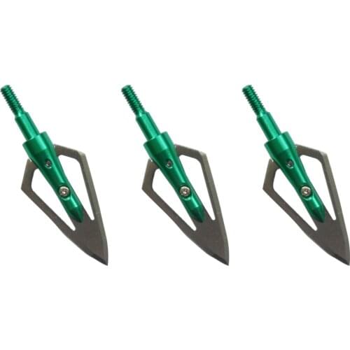 3pcs Green Broadheads 100 Grain Screw on/off Thread Archery Arrowhead For Carbon/Fiberglass Arrow Hungting