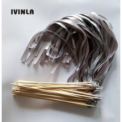 50pcs /lotNew Arrived sliver glitter + sliver stain ribbon wedding wands wedding stick with sliver bell for wedding party