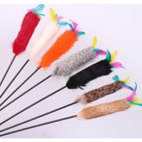 7pcs/lot Cute Pet Cat Toy Plastic Stick Faux Rabbit Colorful Feather Kitten Toy Fun Playing Rod Pet Products CW-80008