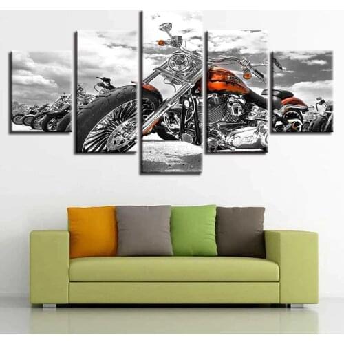 Diamond Painting Full Square Round 5 Piece Motorcycle Black And White Multi-Picture Decor Living Room Bedroom A682