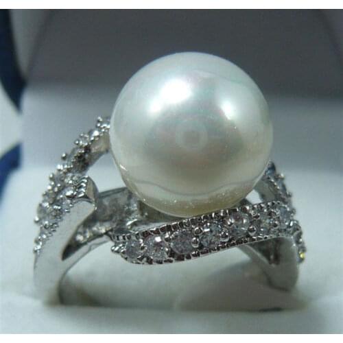Noble 12 mm blanc shell perle ring bague de 18KGP ( # 6,7, 8,9 )