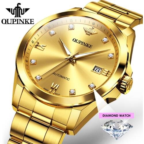 OUPINKE Top Luxury Mens Mechanical Watch Automatic Movement Sapphire Mirror Tungsten Steel Strap Waterproof Luminous Watch