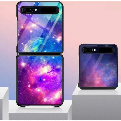 Z Flip Funda Case for Samsung Galaxy Z Flip Case Colorful Starry Sky Crane Coque Tempered Glass Phone Case Cover Capa Z Flip