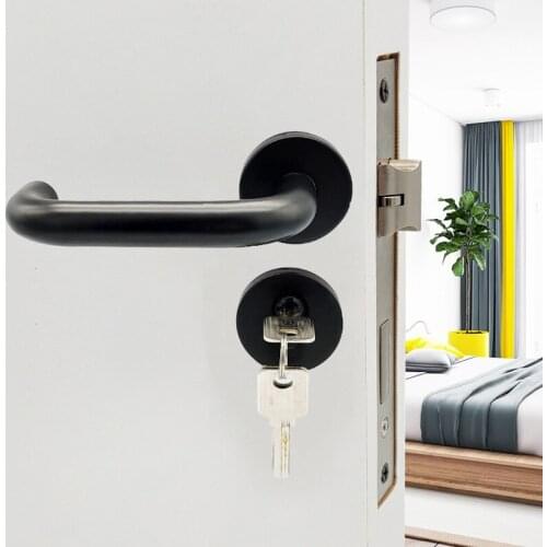 Black Silent Indoor Bedroom Modern Simple Door Handle Mechanical Lock