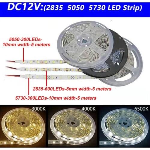 COMPSON High Brightness SMD 5050 2835 5730 Soft Flexible Light Strip 12V 5M 300 or 600Leds With White Neutral Warm Light