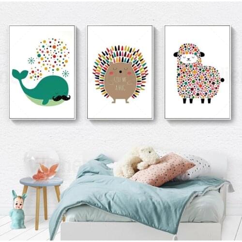 Nursery Abstract Cartoon Animals Canvas Painting Whale Hedgehog Sheep Zebra Poster Modern Home Wall Hanging Painting Kids Room