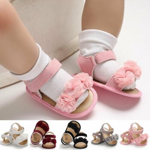 0-18M Baby Summer Clogs Infant Girl Fashion Sandals Toddler Soft Sole Lace Embellished with Velcro Closure Shoes 5 Colors