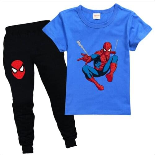 Disney childrens 3D printing Spiderman boys' suit 2-15 years old cotton short sleeve T-shirt + trousers childrens suit 6322