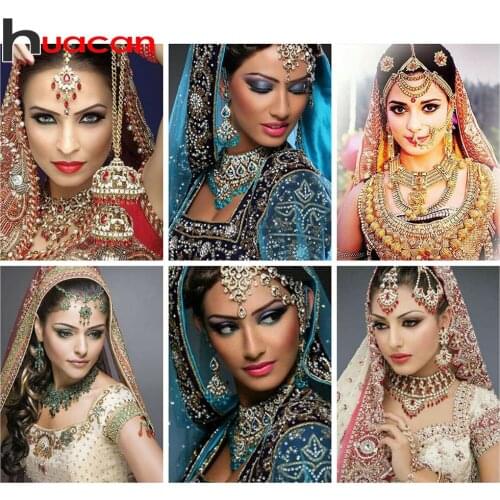 Huacan Full Square Diamond Painting Indian Woman Diamond Embroidery Portrait 5D Mosaic Picture Handmade Craft Home Decor