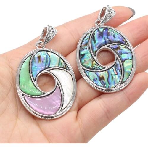 Exquisite Shell Pendant Mix Color Natural Abalone Oval Shape Pendant Charms for Making Women Men Jewerly Necklace 34x48mm
