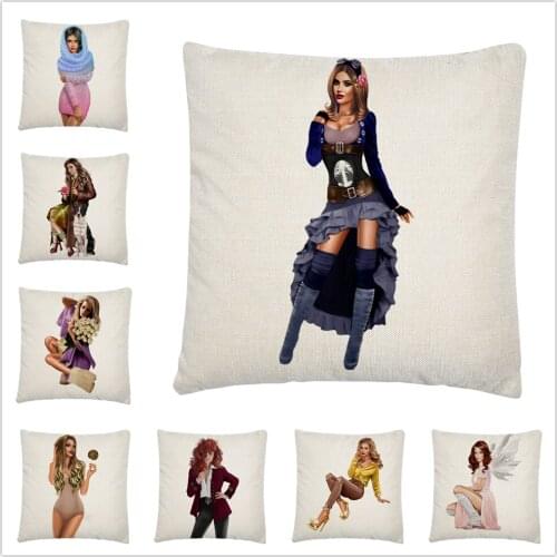Exquisite Girl Life Photo Pattern Linen Cushion Cover Pillowcase Home Sofa Car Decoration Pillowcase 45X45 Cm