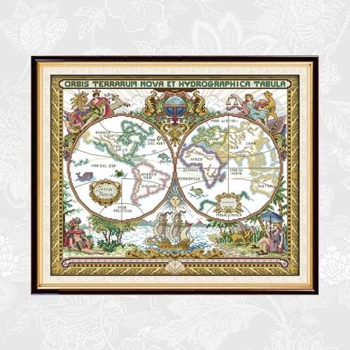 Joy sunday Old world map 14ct Aida Canvas 11ct White Fabric Embroidery Needlework Sets DIY Handmade Cross Stitch Kits