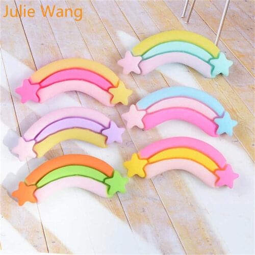 Julie Wang 10PCS Resin Rainbow Star Charms Flat Back Mixed Colors Pendant Jewelry Making Accessory Home Phone Decor