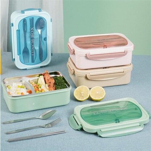 Microwave Lunch Box 304 Stainless Steel Dinnerware Food Storage Container Children Kids School Office PP Portable Bento Box