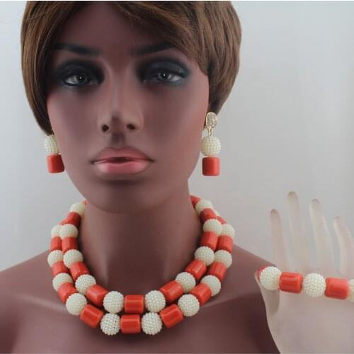 Fashion New Orange Coral Beaded choker necklace women Nigerian wedding african beads sets Free Ship W13688